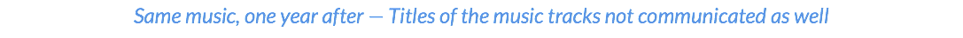 Same music, one year after — Titles of the music tracks not communicated as well